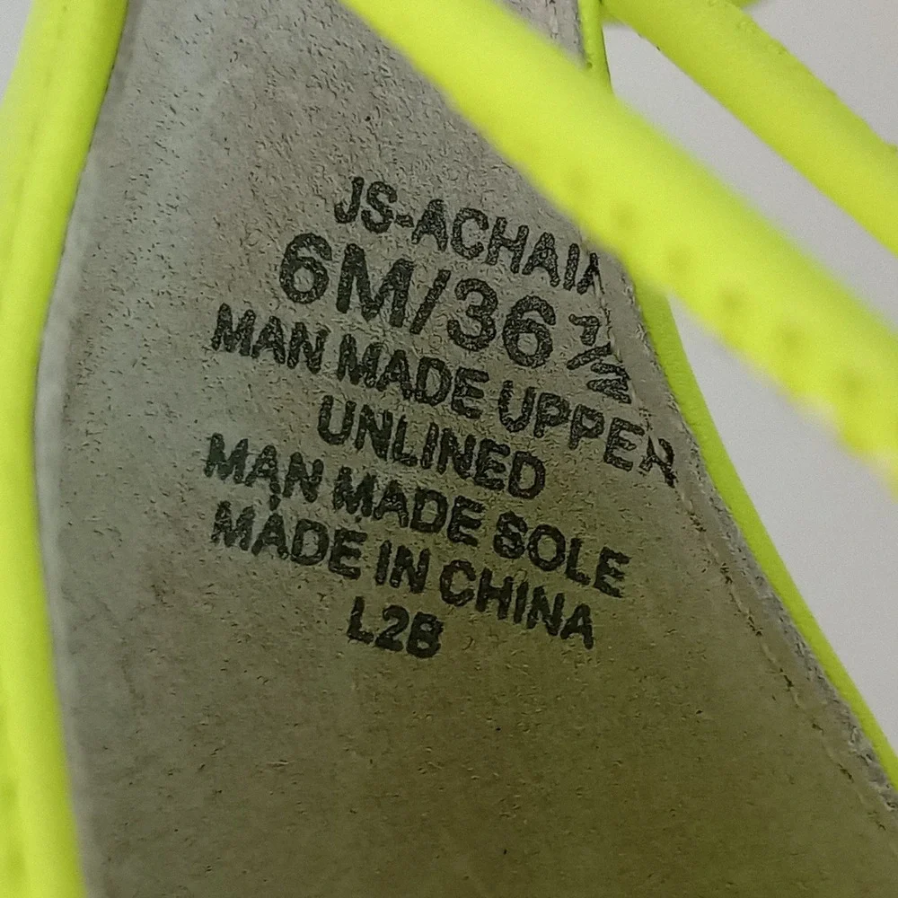 Jessica Simpson Womens 6 Neon Yellow Lace Up Strappy Chain Heel Achaia Sandals